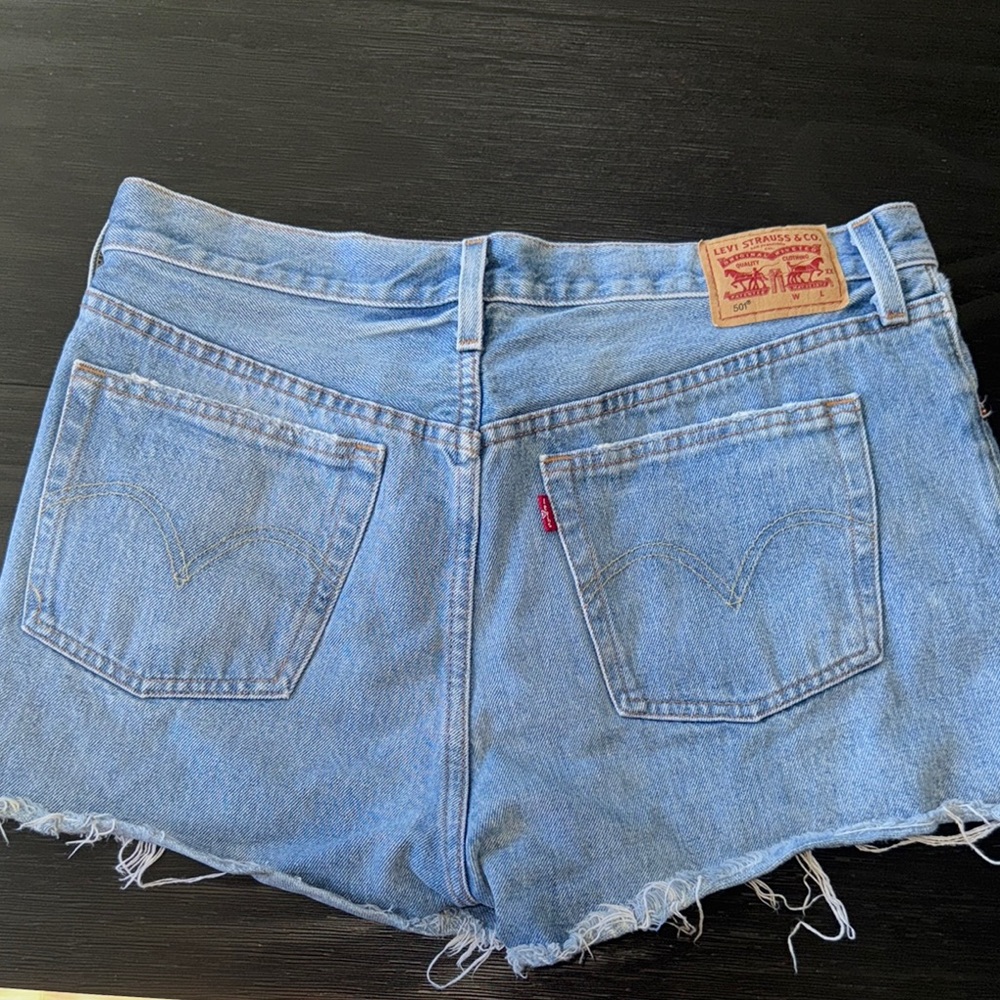 Levi's Blue Jean Shorts with High-Waisted Cut and Frayed Hem